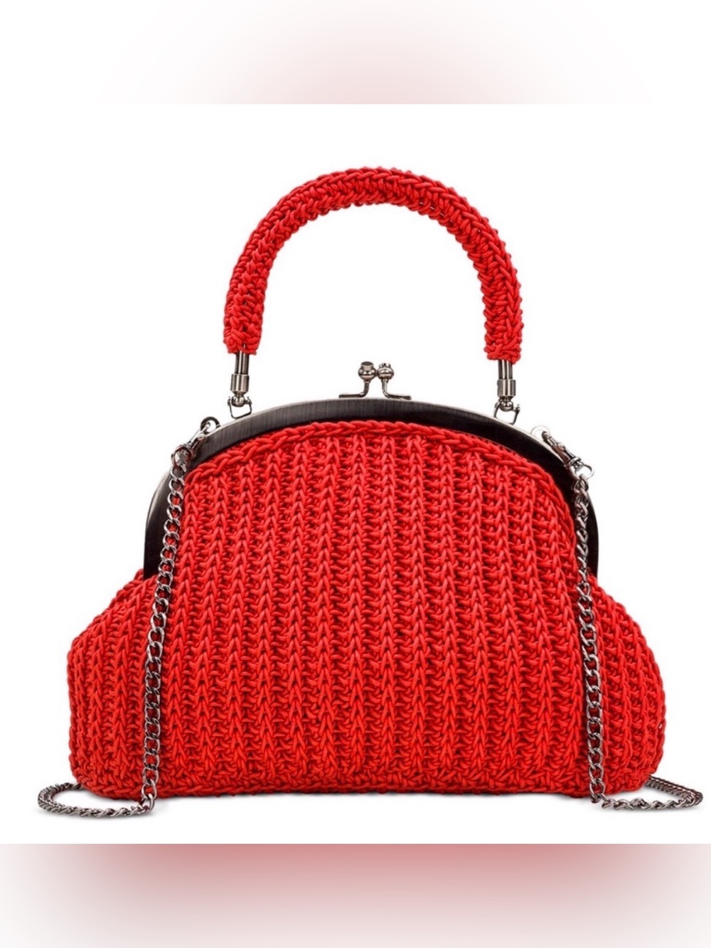 Patricia Nash Willow Top Handle Frame Bag Red Knit Frame Top-Handle